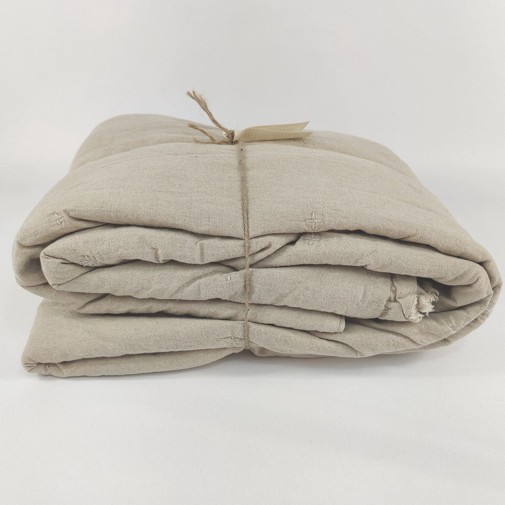 Sandarne 100% Pure French Linen Quilted Bed Cover - Oatmeal