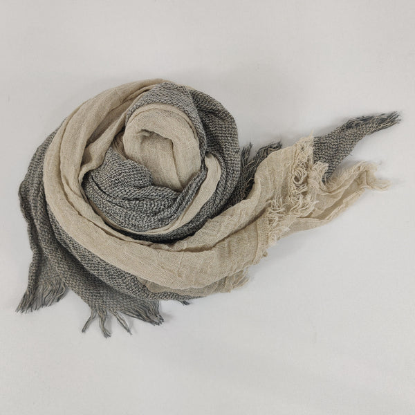Ripple Effect Texture Two Tone French Linen Scarf - Latte & Grey