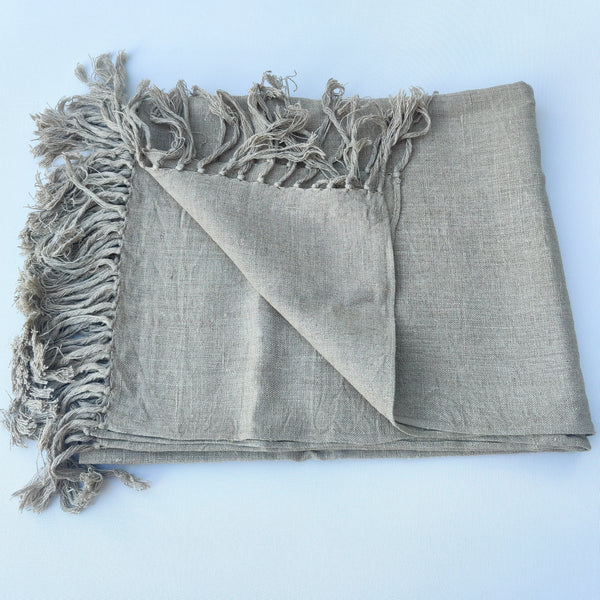 Riviera Heavy Weight Texture French Linen Knotted Fringed Throw - Flax