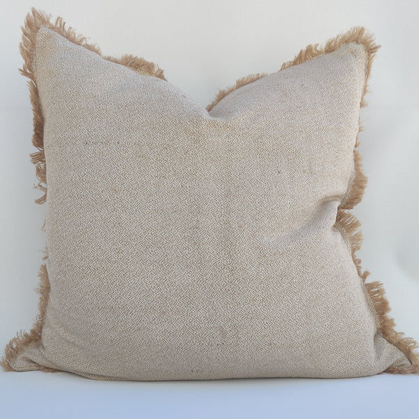 Rustic Jute Linen Cushion Feather Filled 60cm Square - Bedouin