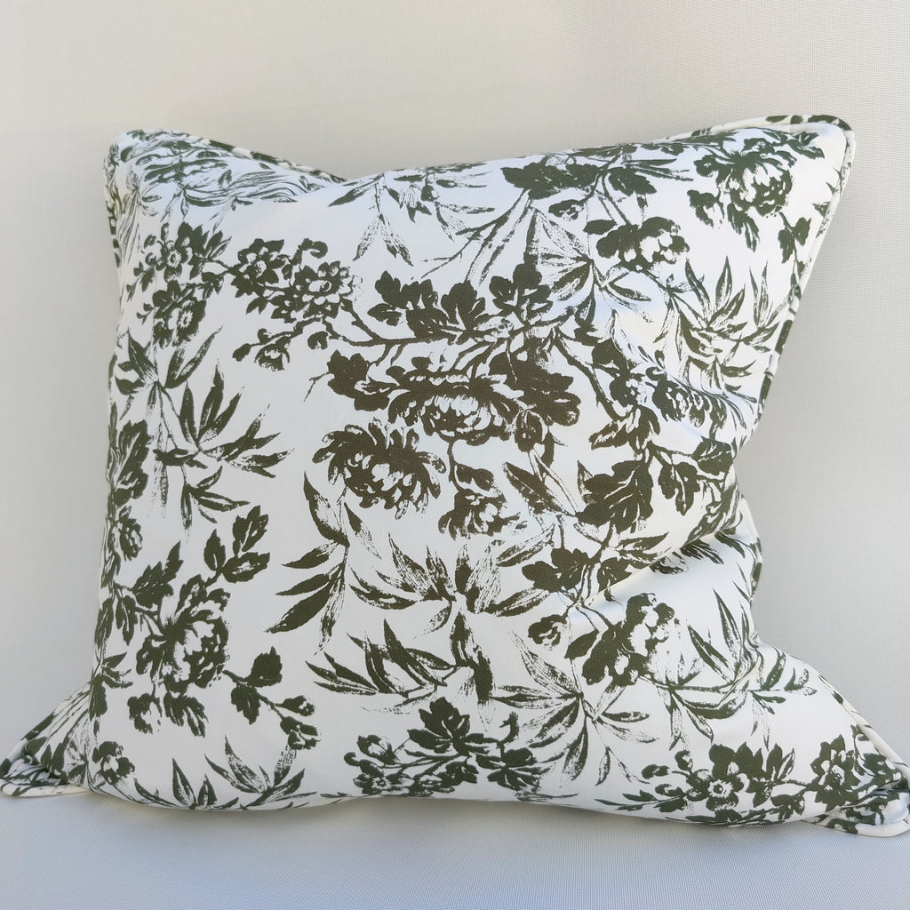 Toile de Jouy Cotton Cushion Feather Filled 55x55cm-Feuille