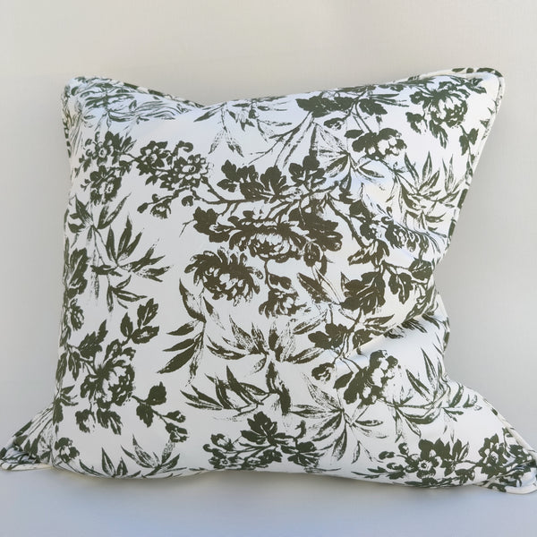 Toile de Jouy Cotton Cushion Feather Filled 55x55cm-Feuille