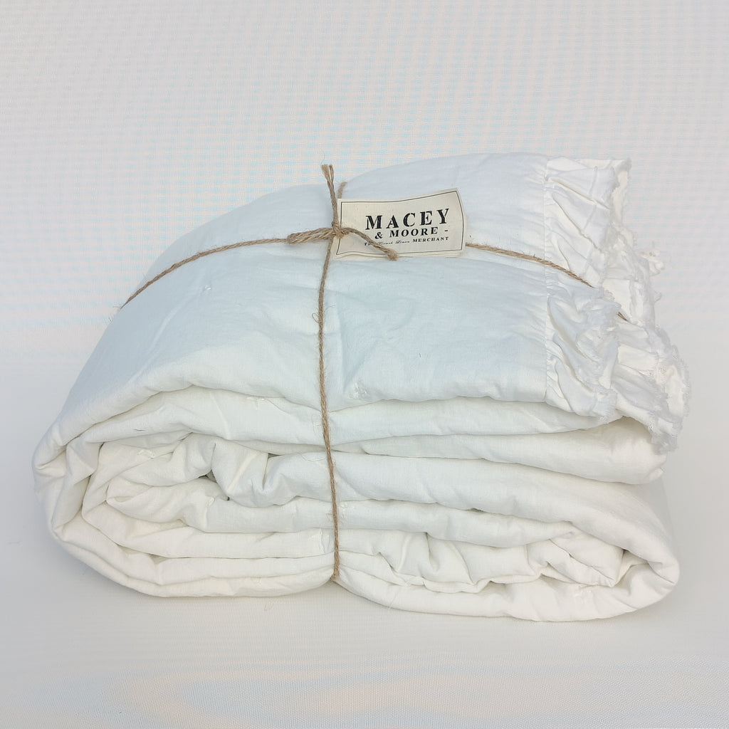 Sandarne 100% Pure French Linen Quilted Bed Cover - Warm White