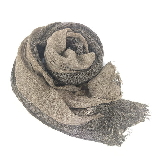 Ripple Effect Texture Two Tone French Linen Scarf - Latte &  Dark Grey