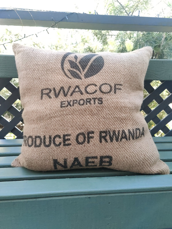 Up Cycling Worldwide Coffee Bean Bag Rustic Cushion 60cm Square - Rwanda