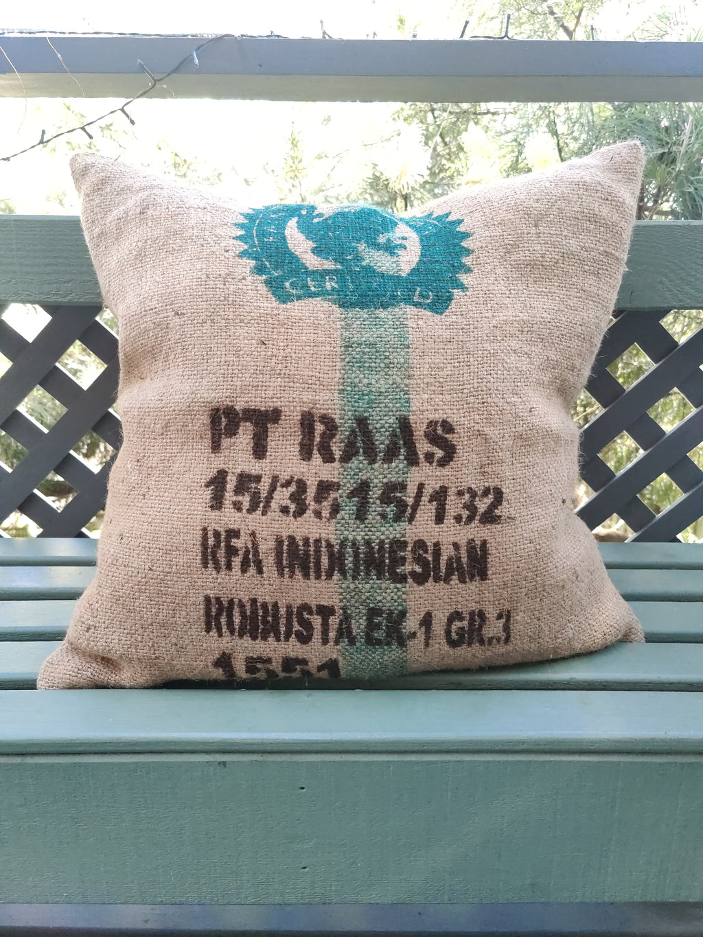 Up Cycling Worldwide Coffee Bean Bag Rustic Cushion 60cm Square- Indonesia