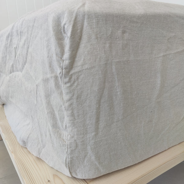 Heavy Weight Pure French Linen Fitted Sheet 50cm Wall - Natural