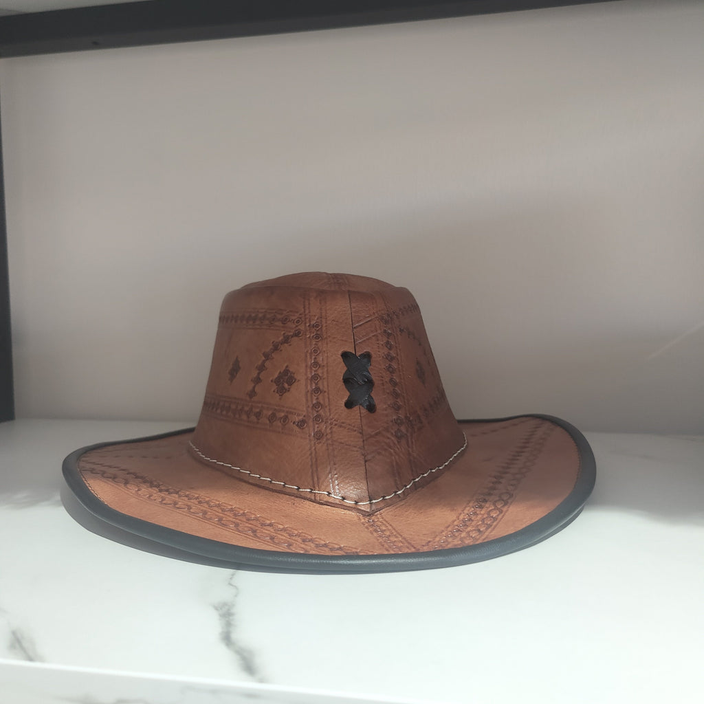 Artisan Moroccan Hand-Made Hand-Stitched Leather Hat from Marrakech - Limited Stock