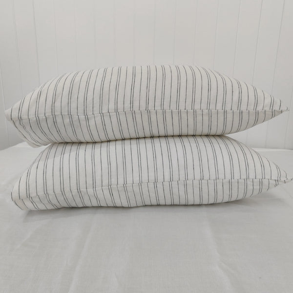 Heavy Weight Agen Pillowcase set 2pcs  - Black & Warm White Striped