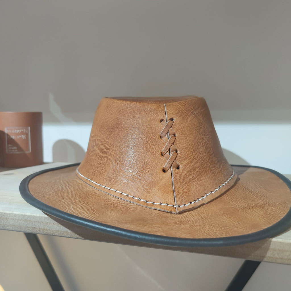 Artisan Moroccan Hand-Made Hand-Stitched Leather Hat from Marrakech - Limited Stock