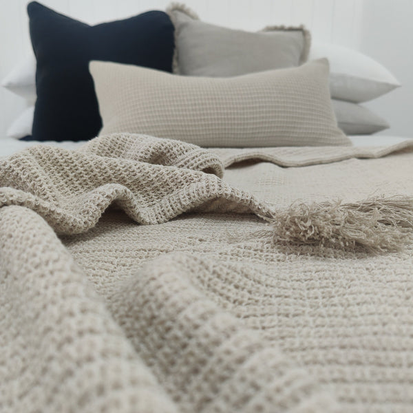 Amiens Jute Linen Cotton Waffle Texture Tassel per Soft Massive Throw Bedcover 230cm x 160cm
