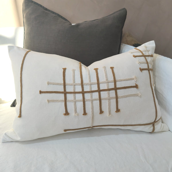 Lecce Heavyweight Pure French Linen Cushion 40cmx60cm Feather Filled - Sand Camel & Cream White