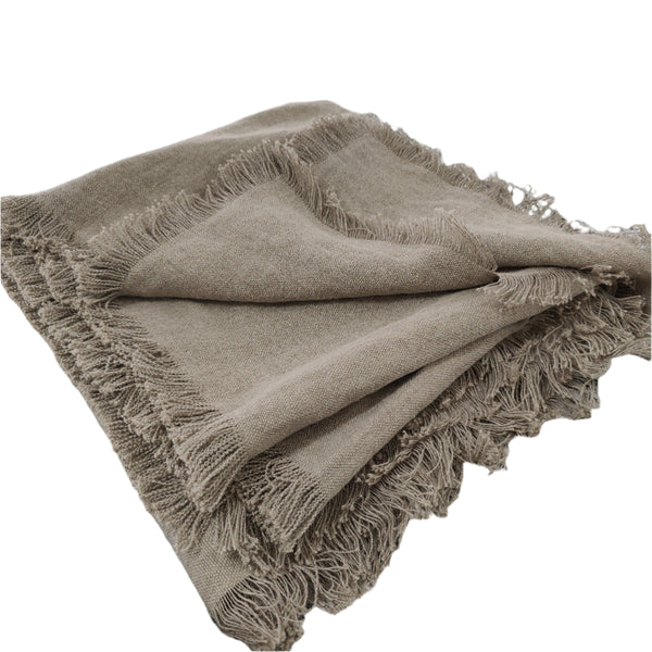 Riviera Heavy Weight Texture French Linen Fringed Edge Massive Throw Bedcover 140cm x 230cm- Mocha