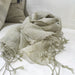 Wanderers Yarn Dyed French Linen Scarf with Hand Kotted Edge - Light Khaki
