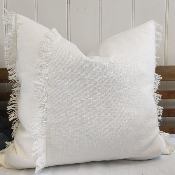Tranquil Heavy Weight Pure French Linen Cushion 55cm Square Plush Feather Filled -  White