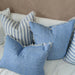 Iberian Coast Yarn Dyed Pure French Linen Cushion 40x60cm Lumbar Plush Feather Filled - La Caleta Pinstriped Blue