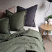 Matera Stonewashed Heavy Weight French Linen Cushion 40x60cm Lumbar Feather Filled - Jungle Green