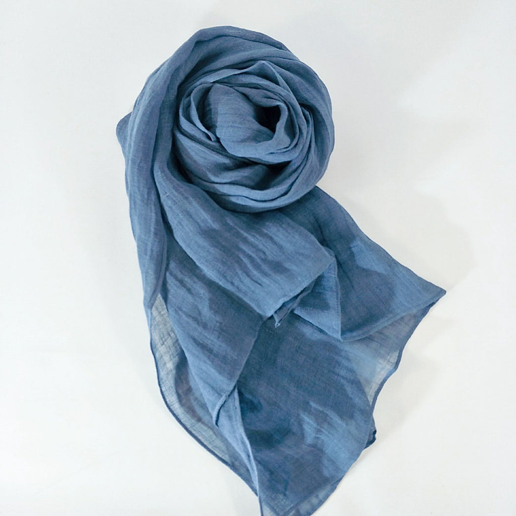Pure French Linen Hand-woven Long Scarves - Navy