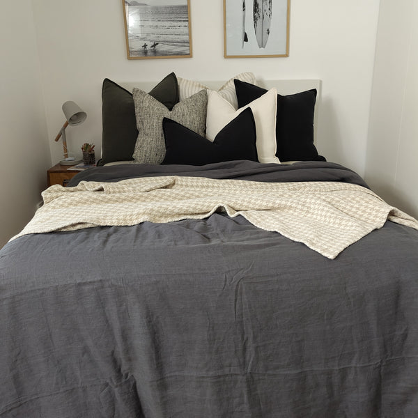 Santorini Pure French Linen Duvet Cover Quilt Cover Set - Charcoal