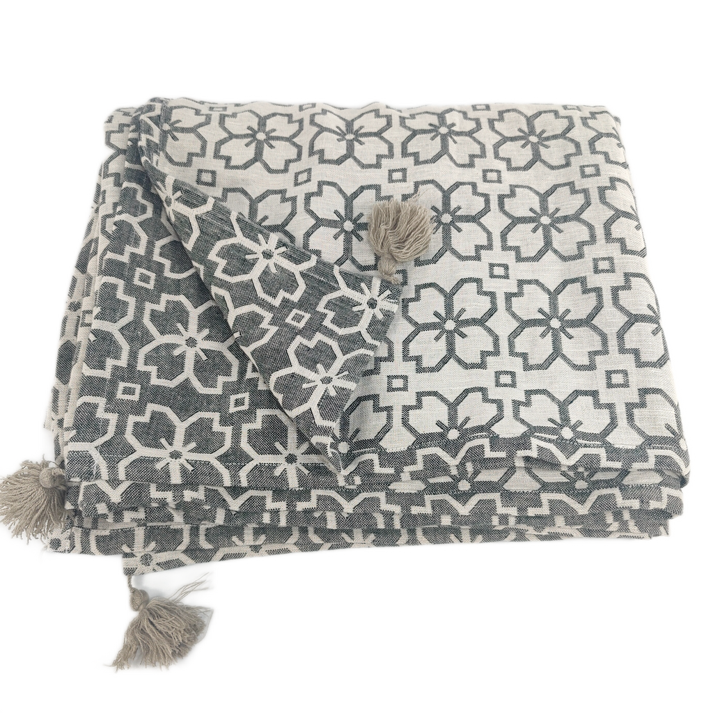 Moroccan Tile Cotton Linen Yarn Dyed Feather Filled Bedcover & Massive Throw 230cm x 200cm