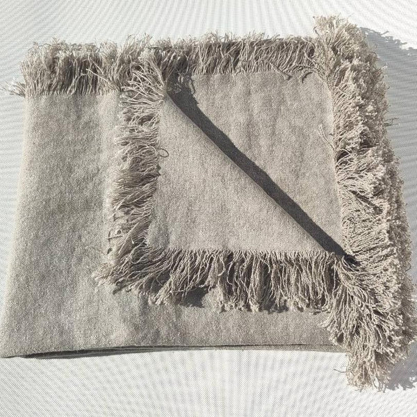 Matera Stonewashed Heavy Weight French Linen Throw - Limestone