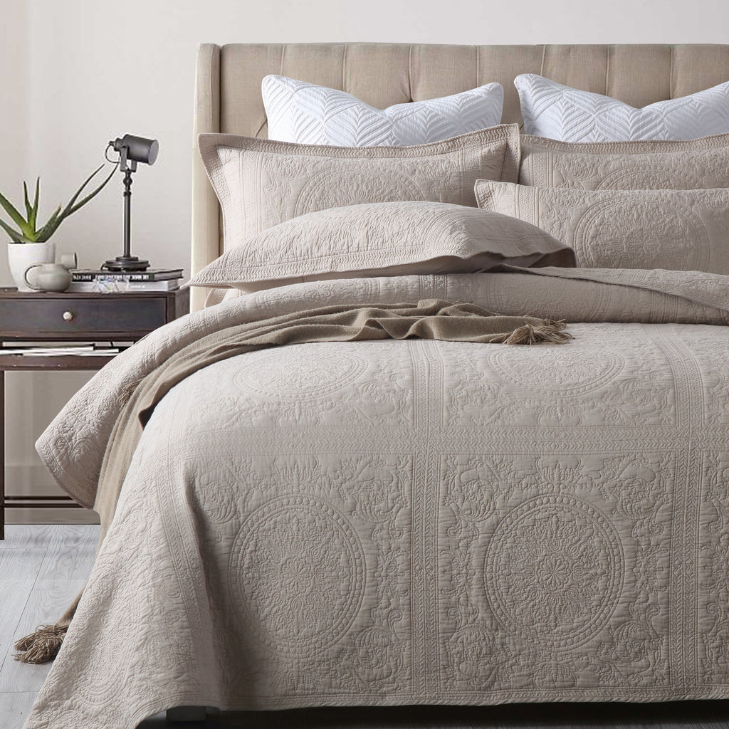 Louie Stonewashed 100% Cotton Coverlet Bedspread Bedcover - Latte King Size
