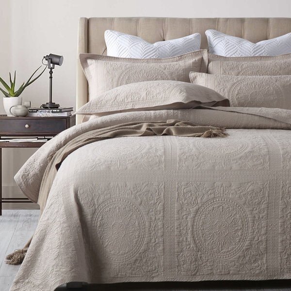 Louie Stonewashed 100% Cotton Coverlet Bedspread Bedcover - Latte King Size