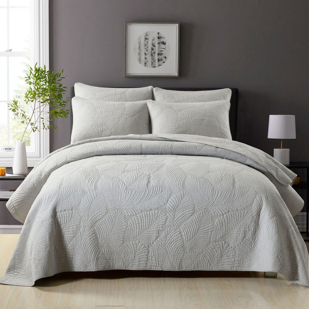 Nadia 100% Cotton Coverlet Bedspread Bedcover Set - Light Grey