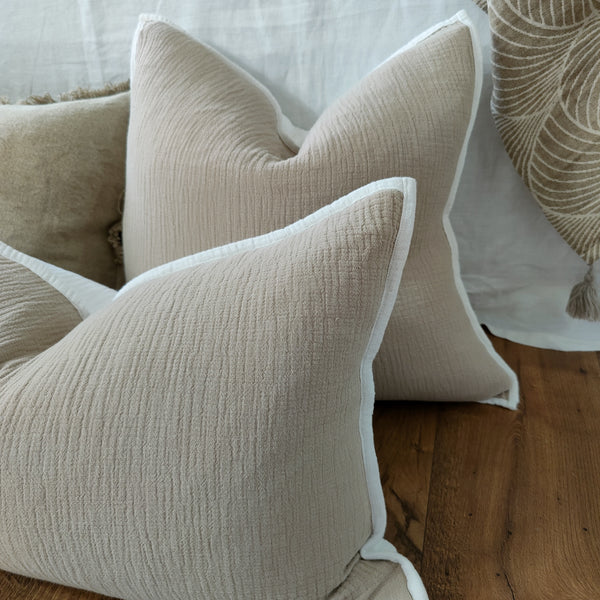 Palermo Gauze Cotton Linen Cushion Feather Filled -Nude