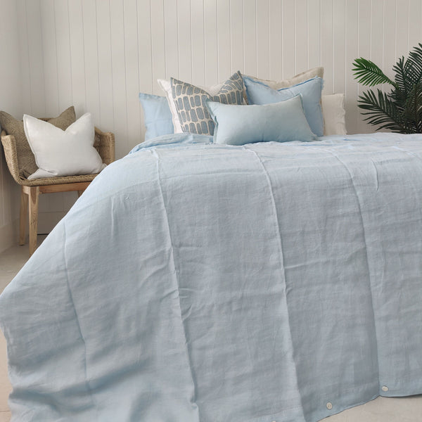 Santorini Pure French Linen Duvet Cover Quilt Cover Set - Sky Blue
