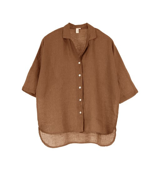 Poppy European Linen Short Sleeve Shirt- Tobacco