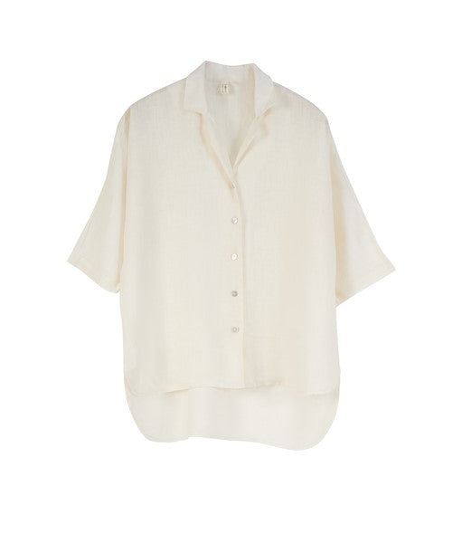 Poppy European Linen Short Sleeve Shirt- Off White