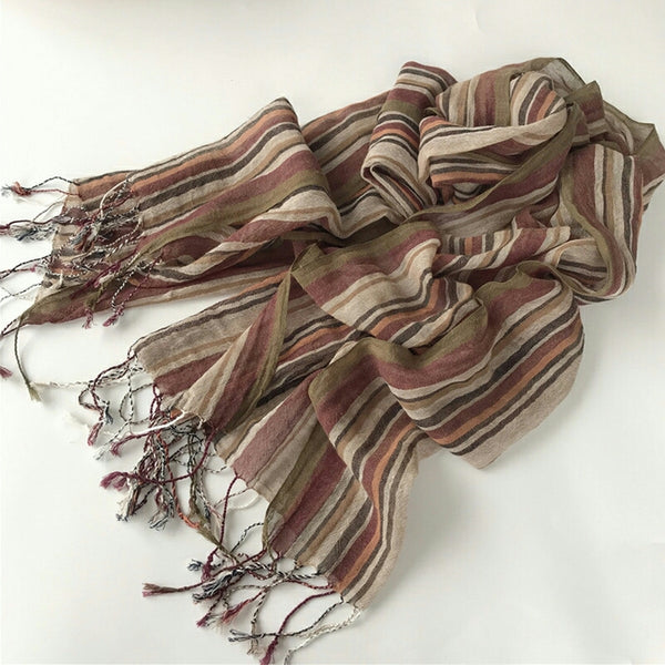 Pure French Linen Hand-woven Long Scarves - Multiple Stripe